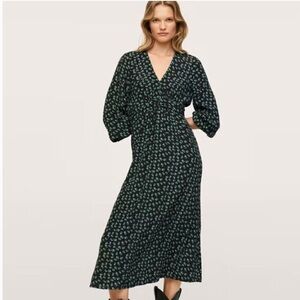 Mango Black and Green Floral Long Sleeve maxi Dress, size XL